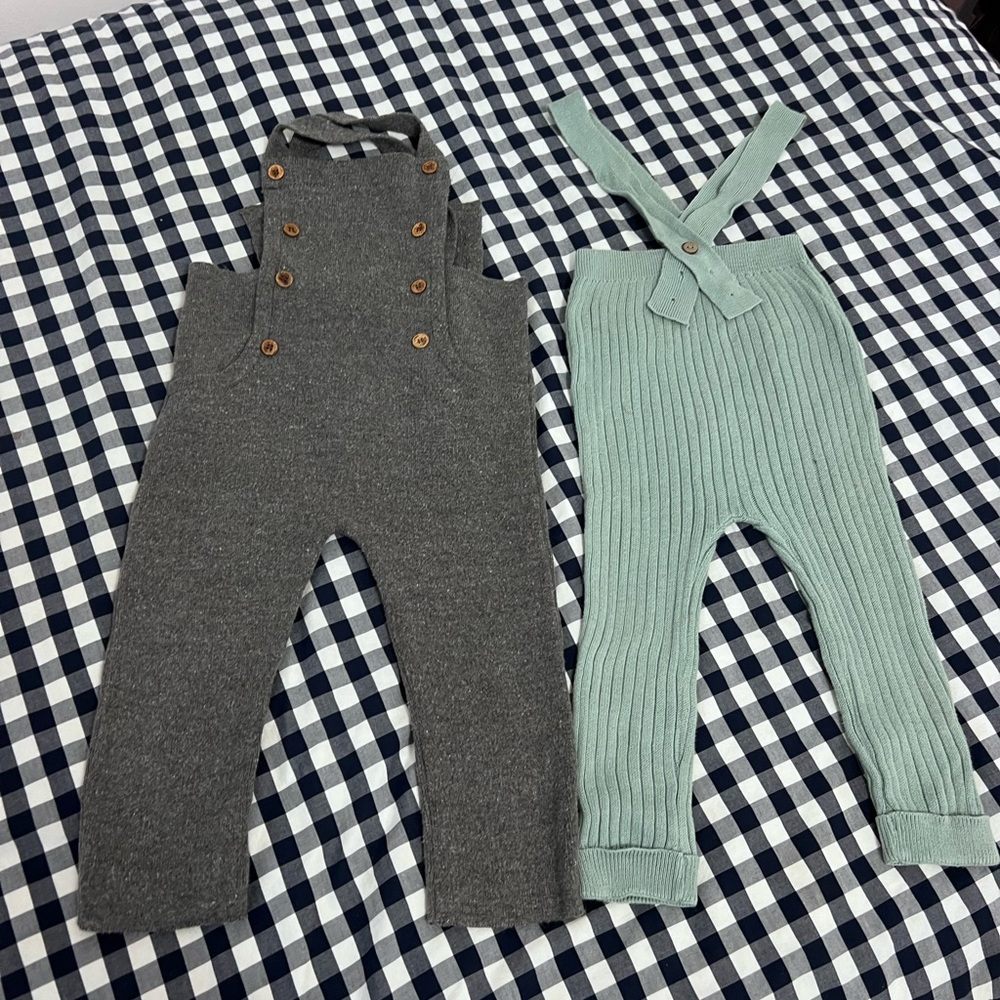Charming Kids Overalls in Gray and Green